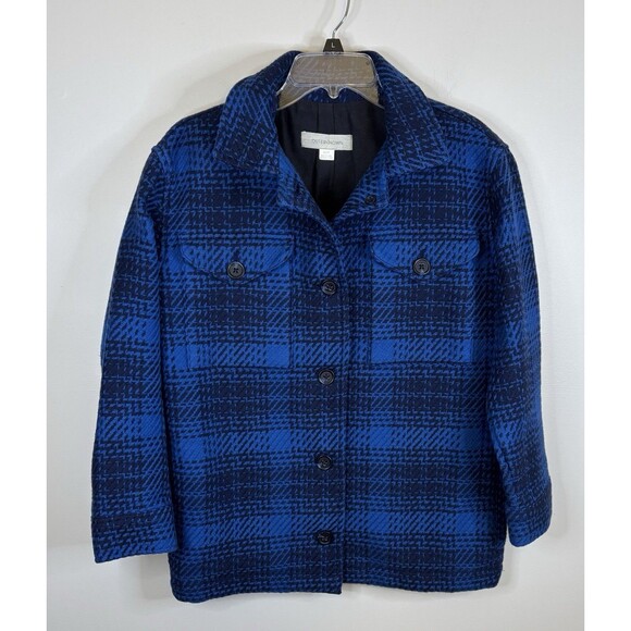 OUTERKNOWN Cloud Weave Shirt Jacket Women XS Blue Plaid Heavy Shacket Pockets - Picture 2 of 15